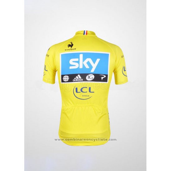 2012 Maillot Cyclisme Sky Lider Azur et Jaune Manches Courtes et Cuissard